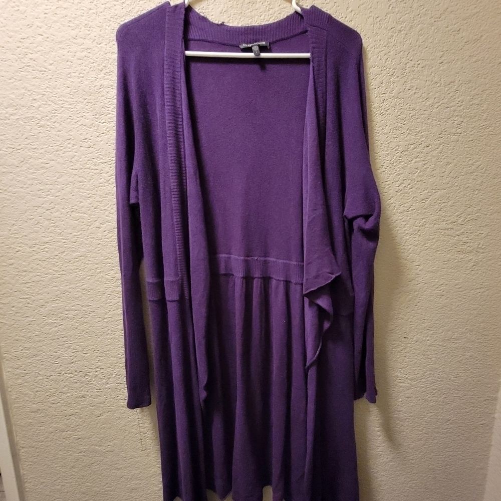 Eileen Fisher Long Knit Open Front Cardigan, Purple Size Large